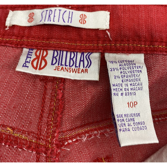 Bill Bass Capri‎ Jean Shorts Womens 10 Petite Red Denim Stretch - Picture 3 of 9
